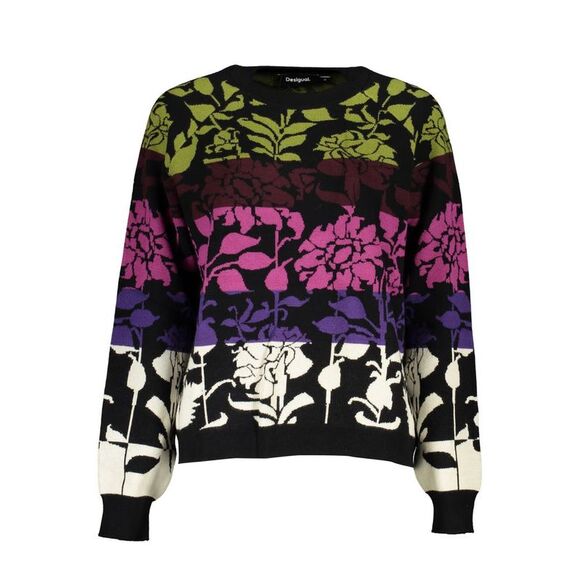 Desigual Sweaters - Desigual Chic Long-Sleeved Black Sweater with Contrast Women's Details